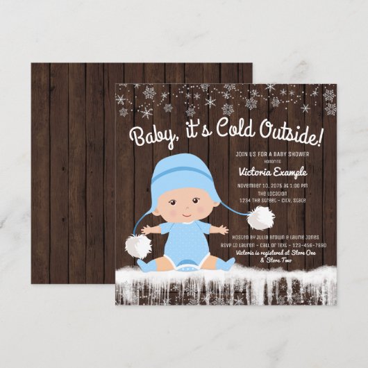 Baby zijn koude buiten jongen Baby shower uitnodig Kaart (Voorkant / Achterkant)