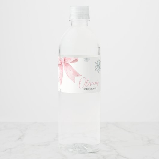 Baby zijn koude buiten roze boog Baby shower Waterfles Etiket (Voorkant)