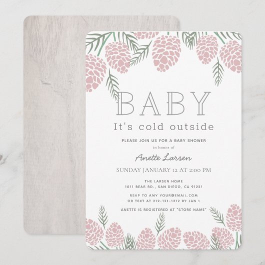 Baby zijn koude buiten roze dennenappel Baby showe Kaart (Voorkant / Achterkant)