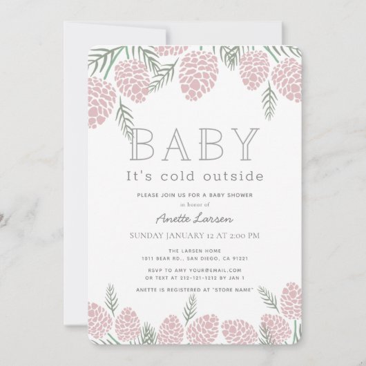 Baby zijn koude buiten roze dennenappel Baby showe Kaart (Voorkant)