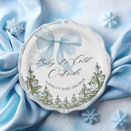 Baby zijn koude buiten winter Blue Bow Baby shower Papieren Bordje