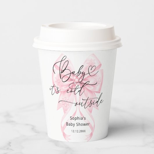 Baby zijn koude buiten winter roze boog Baby showe Papieren Bekers (Achterkant)