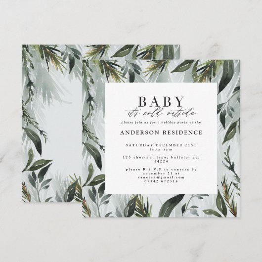 Baby zijn koude buitenfeestelijke uitnodiging. aankondiging (Voorkant / Achterkant)