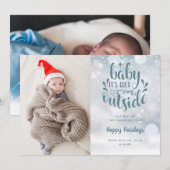 Baby zijn koude buitenjongen winterfeestdag geboor aankondiging (Voorkant / Achterkant)