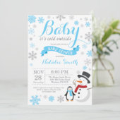 Baby zijn koude buitenste Baby shower blauw Kaart (Staand voorkant)