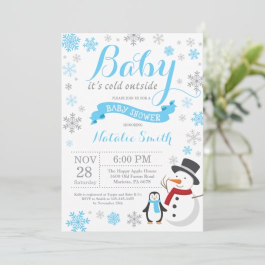 Baby zijn koude buitenste Baby shower blauw Kaart (Staand voorkant)