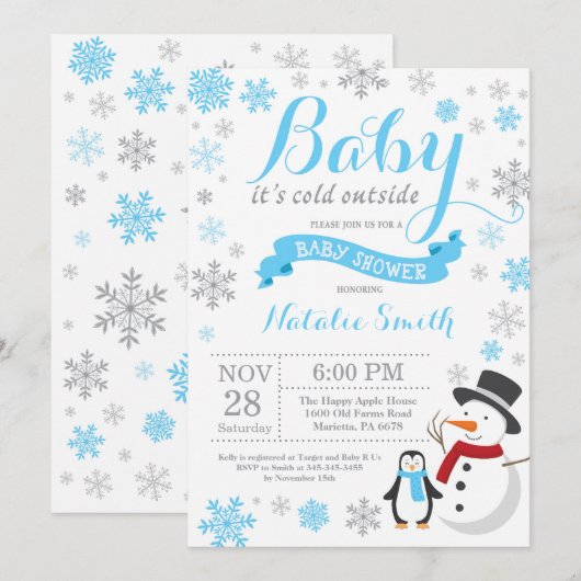 Baby zijn koude buitenste Baby shower blauw Kaart (Voorkant / Achterkant)