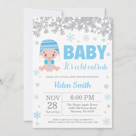 Baby zijn koude buitenste Baby shower Winter Blue  Kaart (Voorkant)