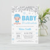 Baby zijn koude buitenste Baby shower Winter Blue  Kaart (Staand voorkant)
