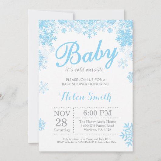 Baby zijn koude buitenste Baby shower Winter Blue  Kaart (Voorkant)