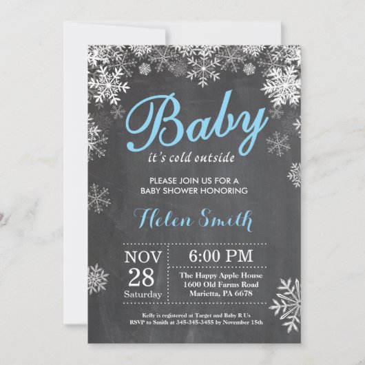 Baby zijn koude buitenste Baby shower Winter Blue  Kaart (Voorkant)