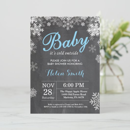 Baby zijn koude buitenste Baby shower Winter Blue Kaart (Staand voorkant)