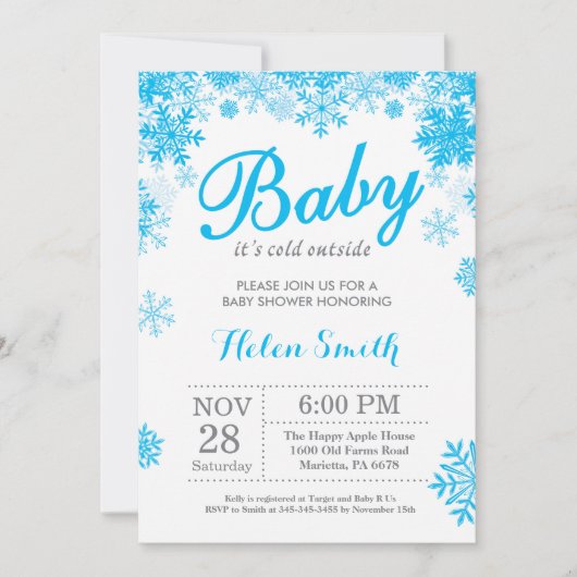 Baby zijn koude buitenste Baby shower Winter Blue  Kaart (Voorkant)