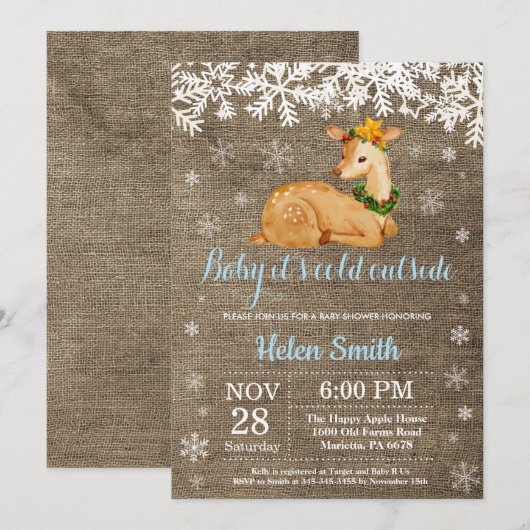 Baby zijn koude buitenste Baby shower Winter Deer  Kaart (Voorkant / Achterkant)