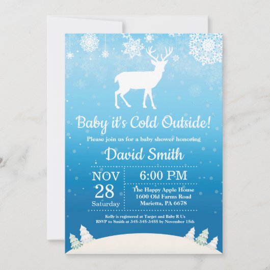 Baby zijn koude buitenste Baby shower Winter Deer  Kaart (Voorkant)