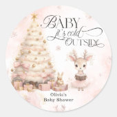 Baby zijn koude buitenste Baby shower Winter Deer Ronde Sticker (Voorkant)