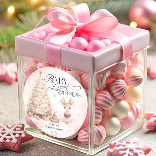Baby zijn koude buitenste Baby shower Winter Deer Ronde Sticker