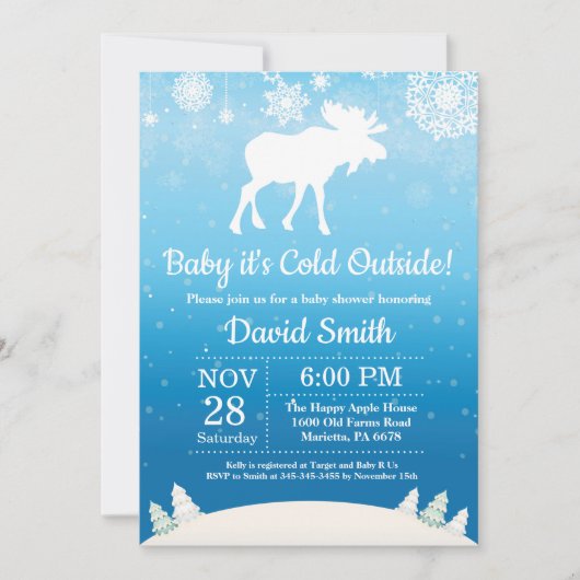 Baby zijn koude buitenste Baby shower Winter Moose Kaart (Voorkant)