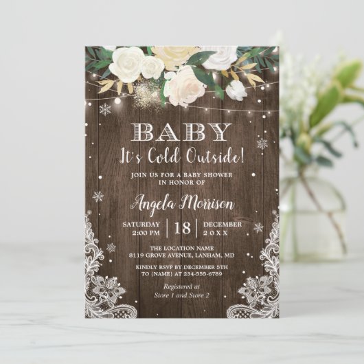 Baby zijn koude buitenste Floral Rustic Baby showe Kaart (Staand voorkant)