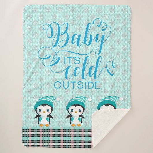 Baby zijn koude buitenste mint-groene Penguin Blan Sherpa Deken (Voorkant)