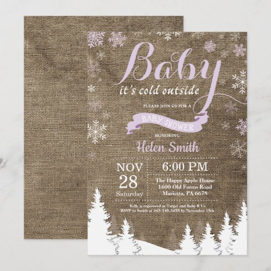 Baby zijn koude buitenste Paarse Baby shower van d Kaart (Voorkant / Achterkant)