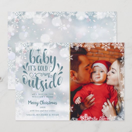 Baby zijn koude buitenste sneeuwvlokken met kerstm feestdagenkaart (Voorkant / Achterkant)