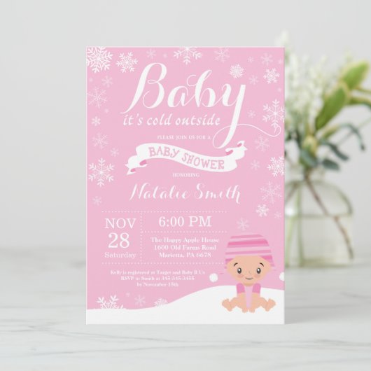 Baby zijn koude buitenste wintermeisje Baby shower Kaart (Staand voorkant)