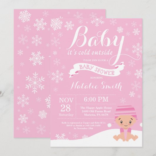 Baby zijn koude buitenste wintermeisje Baby shower Kaart (Voorkant / Achterkant)