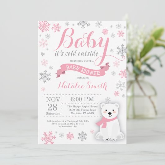 Baby zijn koude buitenste wintermeisje Baby shower Kaart (Staand voorkant)