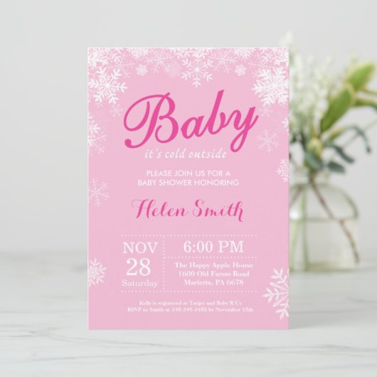 Baby zijn koude buitenste winterroze Baby shower Kaart (Staand voorkant)
