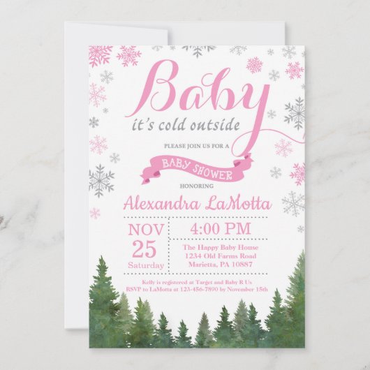 Baby zijn koude buitenste winterroze Baby shower Kaart (Voorkant)