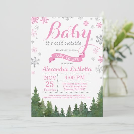 Baby zijn koude buitenste winterroze Baby shower Kaart (Staand voorkant)