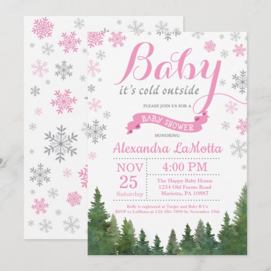 Baby zijn koude buitenste winterroze Baby shower Kaart (Voorkant / Achterkant)