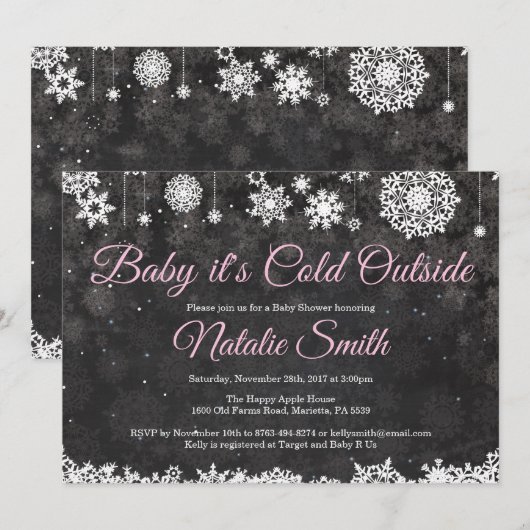 Baby zijn koude buitenste winterroze Baby shower Kaart (Voorkant / Achterkant)