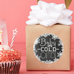 Baby zijn koude zwarte buitenkant witte sneeuwvlok ronde sticker