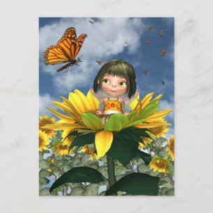 Baby Zonnebloem met zomerachtergrond Briefkaart