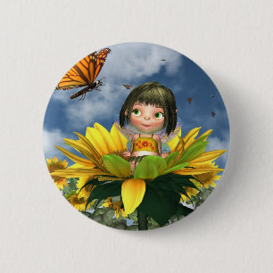 Baby Zonnebloem met zomerachtergrond Ronde Button 5,7 Cm