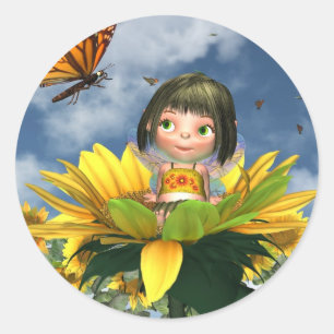 Baby Zonnebloem met zomerachtergrond Ronde Sticker