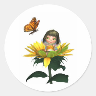 Baby Zonnebloemenfee met Vlinder Ronde Sticker