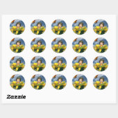 Baby Zonnebloemenfee met Zomerachtergrond Ronde Sticker (Vel)