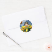 Baby Zonnebloemenfee met Zomerachtergrond Ronde Sticker (Envelop)