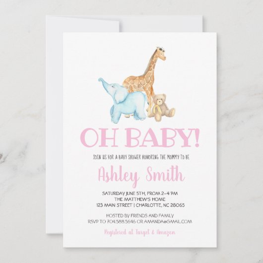 Baby Zoo Animal baby shower Invitation Kaart (Voorkant)