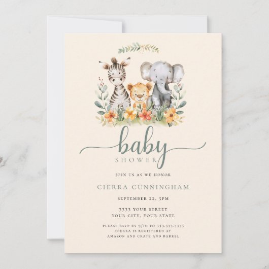 Baby Zoo Animal Baby shower Invitation Kaart (Voorkant)