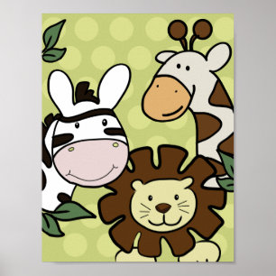 Baby Zoo GIRAFFE, LION & ZEBRA WALL ART Poster