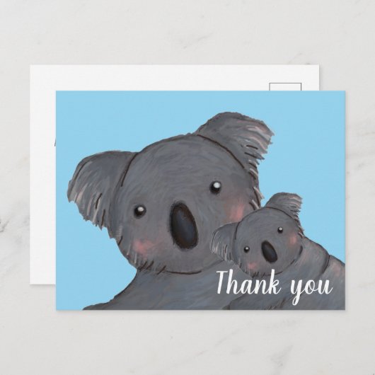 Baby zoon dank u koala blauw briefkaart (Voorkant / Achterkant)