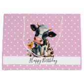 Baby ZuivelKoe Roze witte Stippen Groot Cadeauzakje (Voorkant)