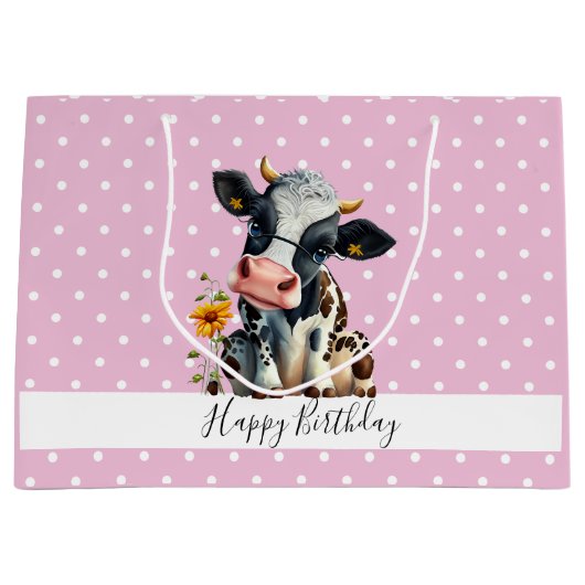 Baby ZuivelKoe Roze witte Stippen Groot Cadeauzakje (Voorkant)