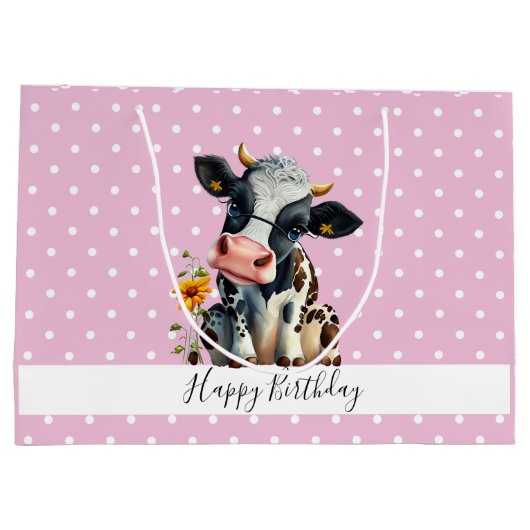 Baby ZuivelKoe Roze witte Stippen Groot Cadeauzakje (Achterkant)