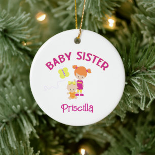 Baby Zus met grote zus gepersonaliseerd Keramisch Ornament