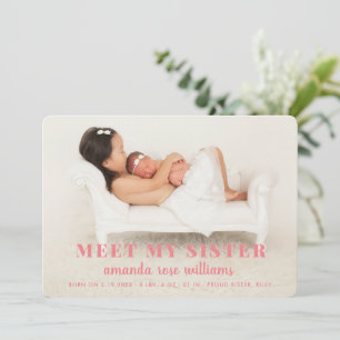 Baby zuster Birth Announcement Card_Peach Kaart